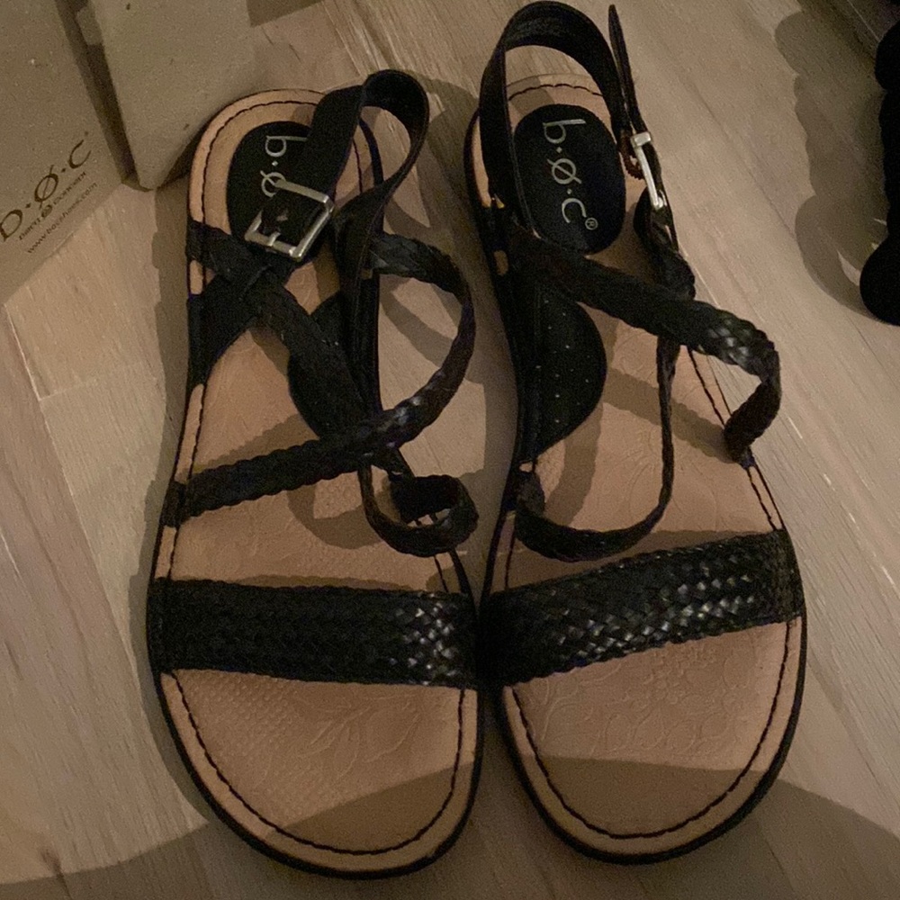 New open toe black flats size 9